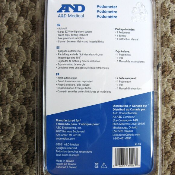 A&D MEDICAL Pedometer Step & Calorie Counter Model XL15 Brand New SEALED. - Picture 2 of 2